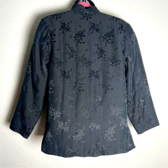 Quilted Silk Chinese Jacket Boxy Split Hem Long Sleeve Floral Fairy Whimsigoth S - Picture 4 of 16